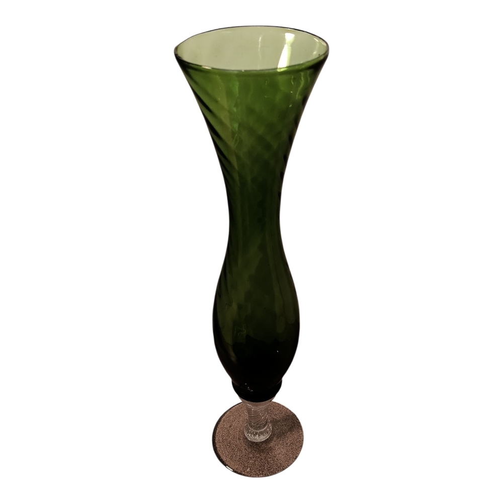 Vintage Empoli Elegant Green Glass Vase 10" H x 2.5" W